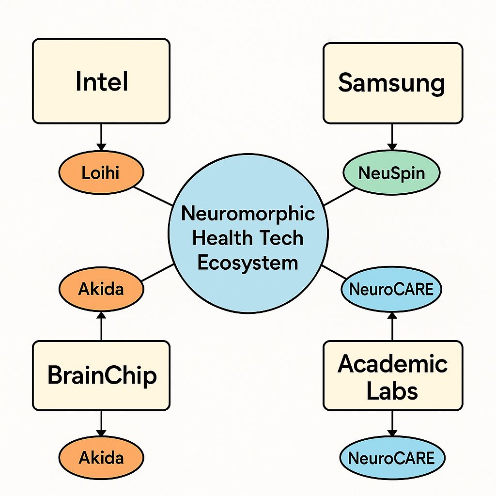 Key industry and research collaborations shaping neuromorphic Edge AI in healthcare.
