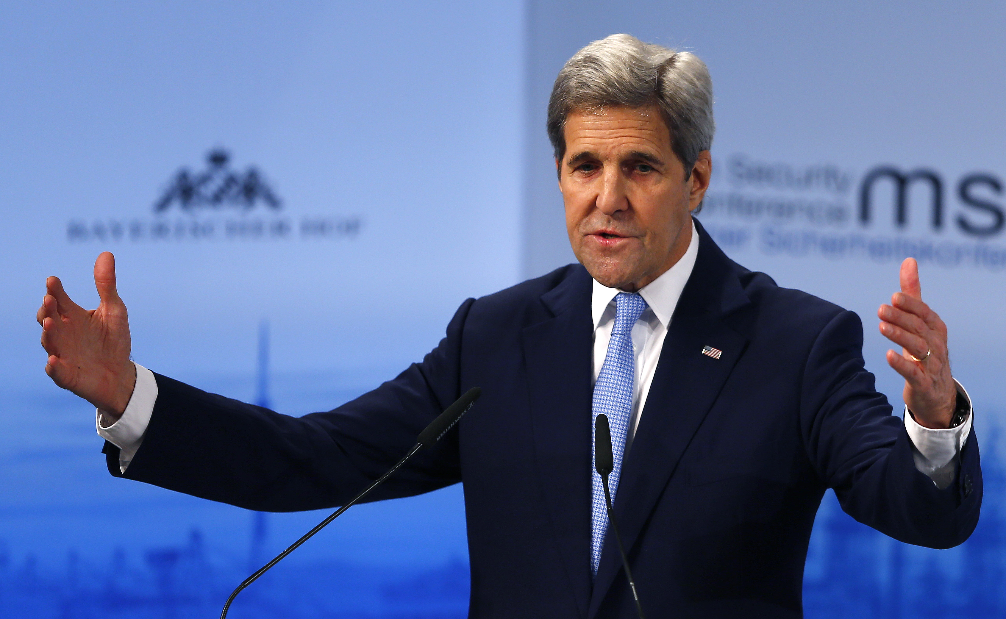 U.S. Secretary of State John Kerry delivers a speech at the Munich Security Conference in Munich, Germany, February 13, 2016.       REUTERS/Michael Dalder