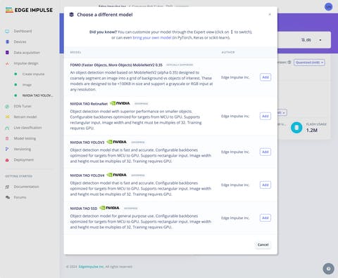 NVIDIA TAO models are now available in Edge Impulse (📷: Edge Impulse)