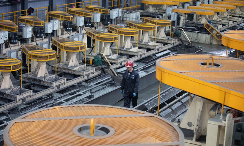 A man works in a workshop of a graphite company in Jixi City, northeast China's Heilongjiang Province, March 24, 2023.(Photo: Xinhua)