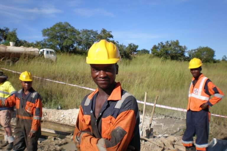 Workers conducting exploratory drilling on the Manono concession. Image by AVZ (Fair Use).