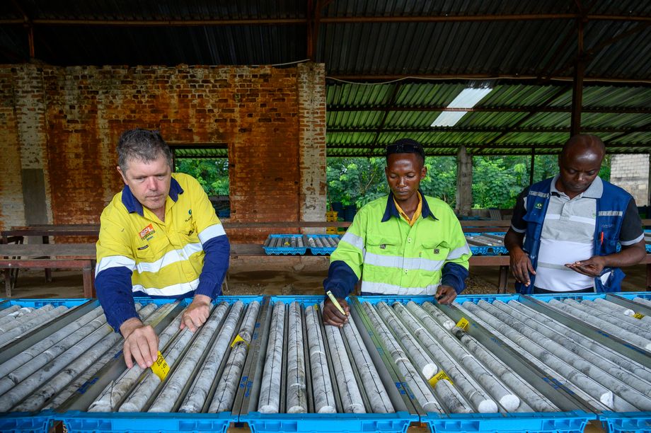 Steve Hodgson and his colleagues sort rock samples in Manono