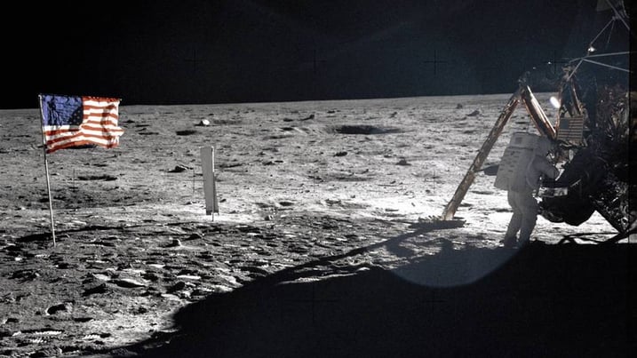 Still shot of the July 20, 1969 moon landing.
