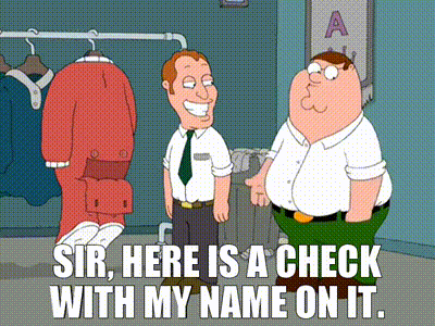 YARN | Sir, here is a check with my name on it. | Family Guy (1999) -  S05E14 Comedy | Video clips by quotes | 3588c12d | 紗
