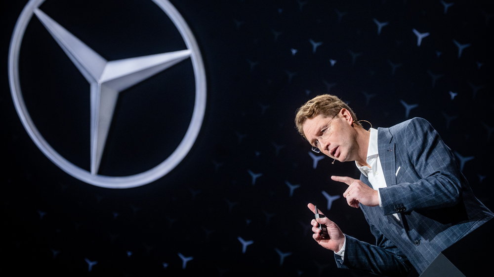 Ola Källenius, global CEO of Mercedes-Benz speaks to media at the automaker's annual press conference in Stuttgart, Germany, in 2023.