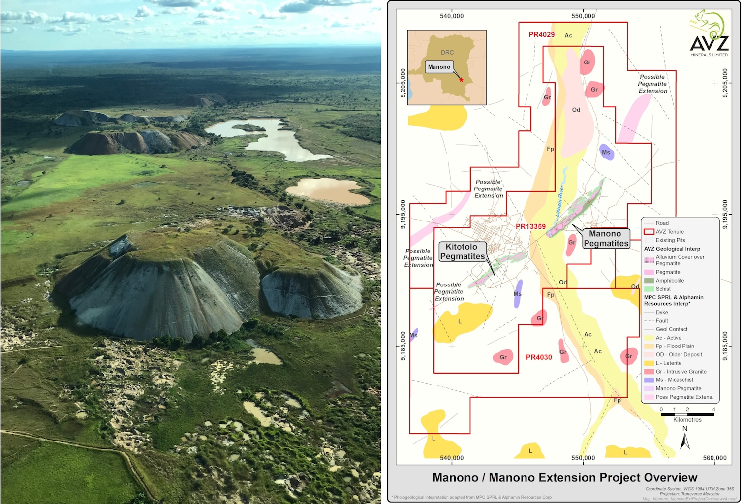 The Manono concession area. Image and map courtesy AVZ (Fair Use).