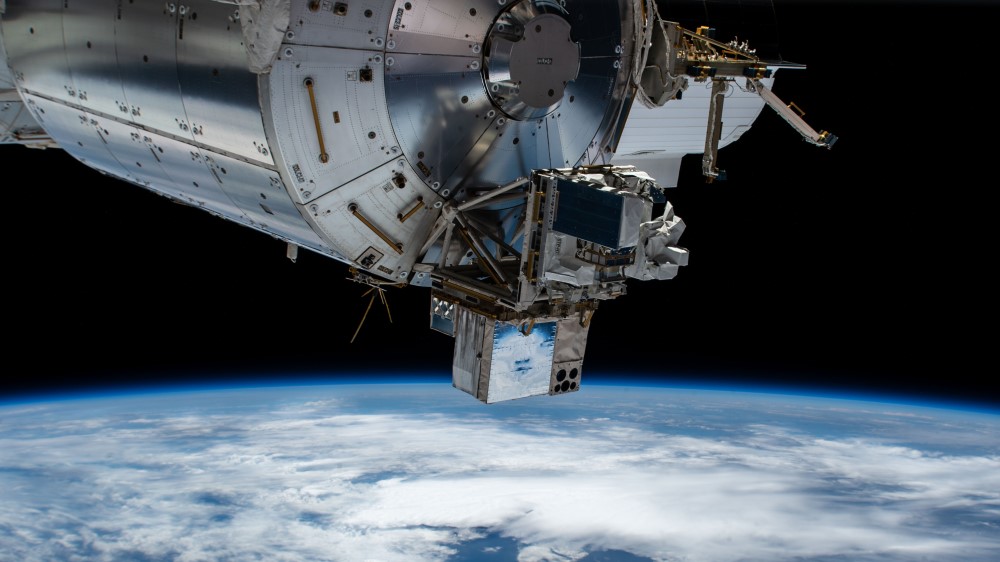 The ISS with a neuromorphic camera attached to it on the outside. 