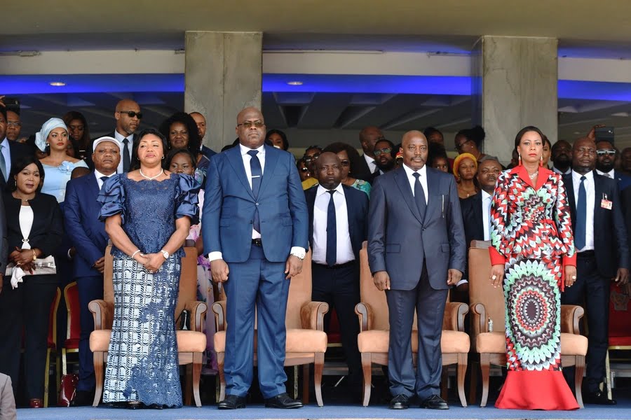 Democratic Republic of Congo's outgoing President Joseph Kabila and his successor Felix Tshisekedi stand during an inauguration ceremony where Tshisekedi will be sworn into office at the Palais de la Nation in Kinshasa, DRC on January 24, 2019. Democratic Republic of Congo's outgoing President Joseph Kabila and his successor Felix Tshisekedi stand during an inauguration ceremony where Tshisekedi will be sworn into office at the Palais de la Nation in Kinshasa, DRC on January 24, 2019.